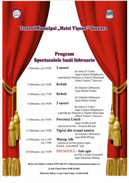 Programul spectacolelor lunii februarie la Teatrul „Matei Vișniec” Suceava