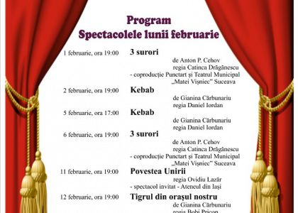 Programul spectacolelor lunii februarie la Teatrul „Matei Vișniec” Suceava