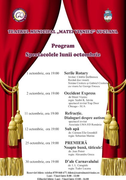 Programul spectacolelor lunii octombrie 2018 la Teatrul Municipal „Matei Vișniec” Suceava