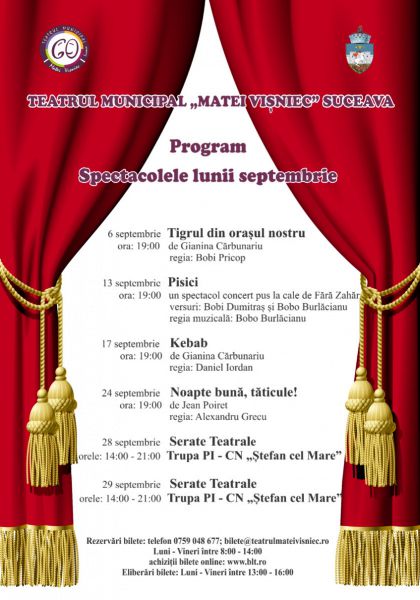 Programul spectacolelor lunii septembrie 2019 la Teatrul Municipal „Matei Vișniec” Suceava
