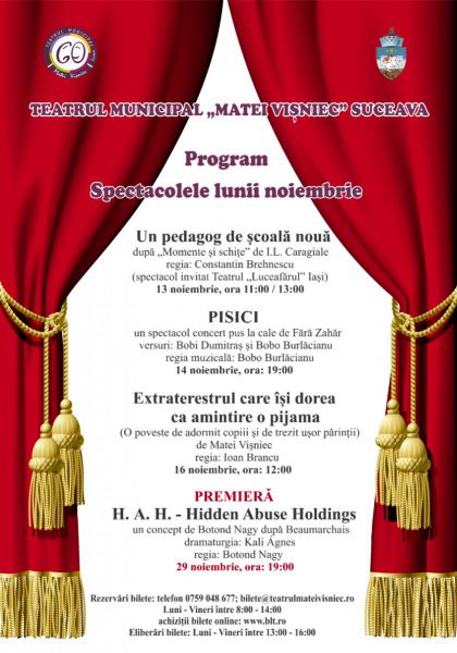 Programul spectacolelor lunii noiembrie 2019 la Teatrul Municipal „Matei Vișniec” Suceava