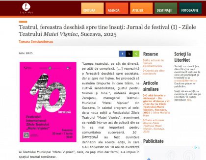 Teatrul, fereastra deschisă spre tine însuți: Jurnal de festival (I) - Zilele Teatrului Matei Vișniec, Suceava, 2025 de Tamara Constantinescu