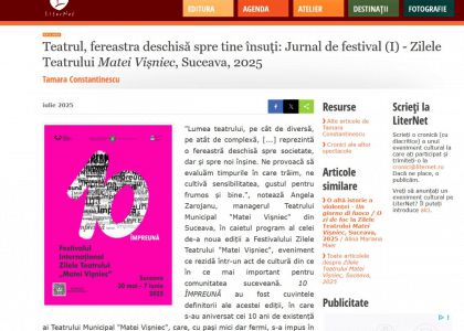 Teatrul, fereastra deschisă spre tine însuți: Jurnal de festival (I) - Zilele Teatrului Matei Vișniec, Suceava, 2025 de Tamara Constantinescu
