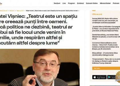 Matei Vișniec: „Teatrul este un spațiu care creează punți între oameni. Dacă politica ne dezbină, teatrul ar trebui să fie locul unde venim în familie, unde respirăm altfel și discutăm altfel despre lume”