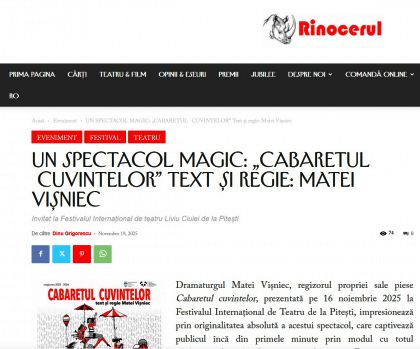 UN SPECTACOL MAGIC: „CABARETUL   CUVINTELOR”,  Text și regie: Matei Vișniec - Revista Rinocerul