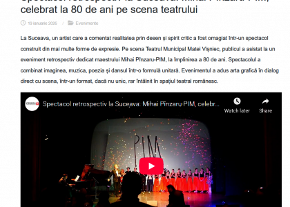 Spectacol retrospectiv la Suceava. Mihai Pînzaru-PIM, celebrat la 80 de ani pe scena teatrului