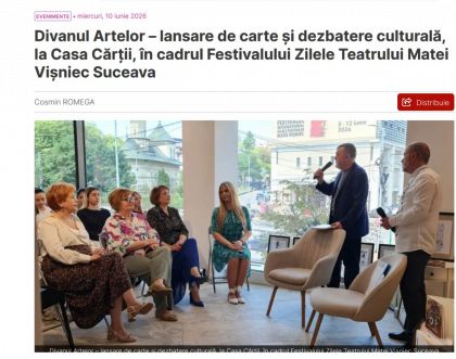 Divanul Artelor – lansare de carte și dezbatere culturală, la Casa Cărții, în cadrul Festivalului Zilele Teatrului Matei Vișniec Suceava