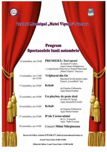 Programul spectacolelor lunii noiembrie la Teatrul Matei Visniec Suceava