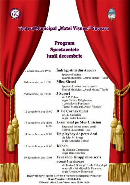 Programul spectacolelor lunii decembrie la Teatrul „Matei Vișniec”  Suceava