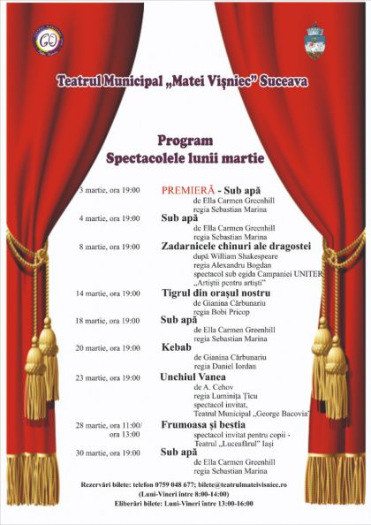 Programul spectacolelor lunii martie la Teatrul Municipal „Matei Vișniec” Suceava