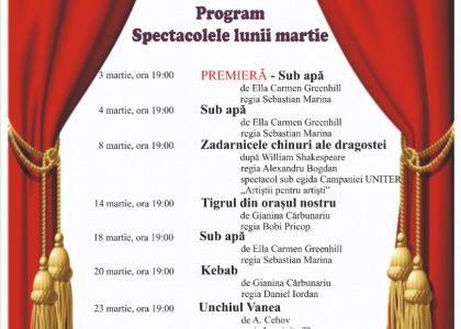Programul spectacolelor lunii martie la Teatrul Municipal „Matei Vișniec” Suceava