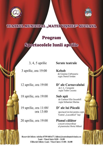 Programul spectacolelor lunii aprilie la Teatrul Municipal „Matei Vișniec” Suceava