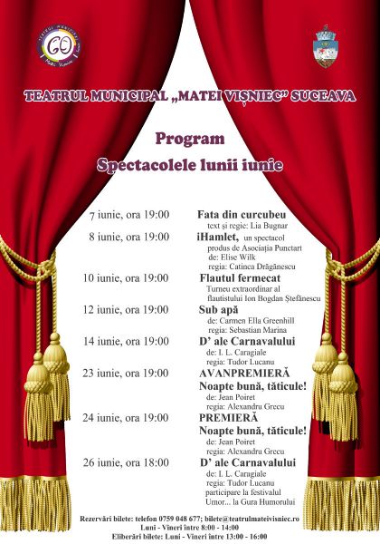 Programul spectacolelor lunii iunie la Teatrul Municipal „Matei Vișniec” Suceava