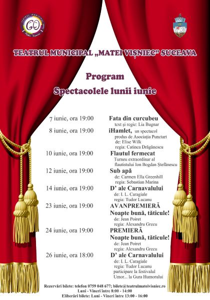 Programul spectacolelor lunii iunie la Teatrul Municipal „Matei Vișniec” Suceava