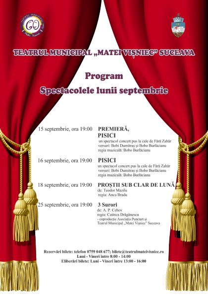 Programul spectacolelor lunii septembrie 2018 la Teatrul Municipal „Matei Vișniec” Suceava