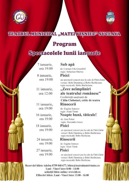 Programul spectacolelor lunii ianuarie 2019 la Teatrul Municipal „Matei Vișniec” Suceava