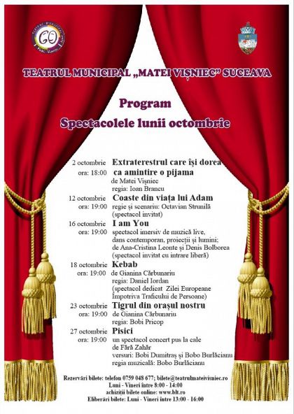 Programul spectacolelor lunii octombrie 2019 la Teatrul Municipal „Matei Vișniec” Suceava