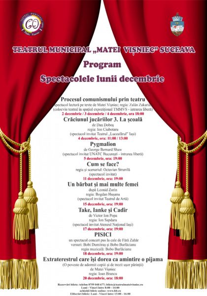 Programul spectacolelor lunii decembrie 2019 la Teatrul Municipal „Matei Vișniec” Suceava