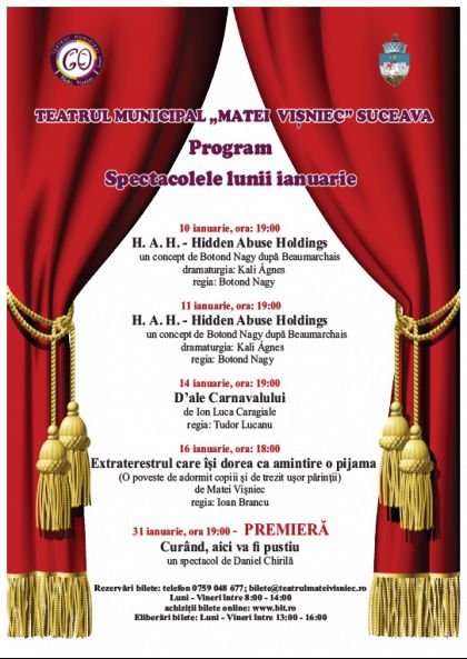 Programul spectacolelor lunii ianuarie 2020 la Teatrul Municipal „Matei Vișniec” Suceava