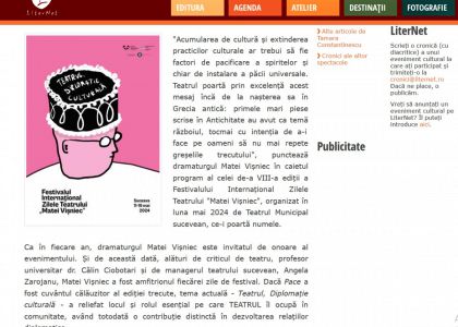 Teatrul, care unește națiuni - Teatrul, diplomație culturală - Zilele Teatrului Matei Vișniec, Suceava, 2024