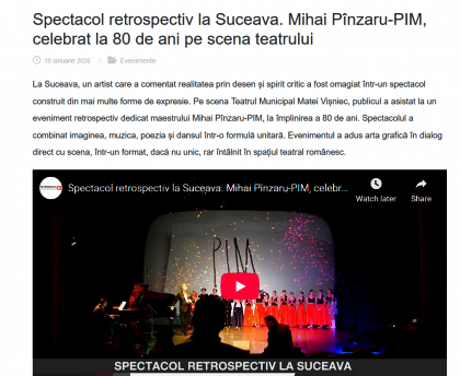 Spectacol retrospectiv la Suceava. Mihai Pînzaru-PIM, celebrat la 80 de ani pe scena teatrului