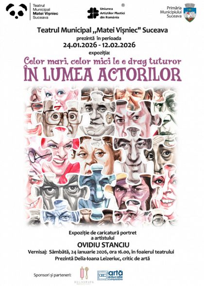 Expoziție de caricatură portret cu actori celebri, semnată de Ovidiu Stanciu-  „Celor mari, celor mici le e drag tuturor în lumea copiilor”
