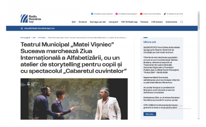 Teatrul Municipal „Matei Vișniec” Suceava marchează Ziua Internațională a Alfabetizării, cu un atelier de storytelling pentru copii și cu spectacolul „Cabaretul cuvintelor”